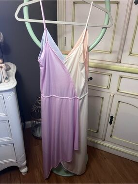 Vintage 1970’s Rae Hepburn Arabesque Pastel Multicolored Colorblock Slip Dress